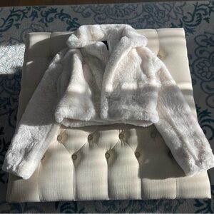 Cropped Plush Faux Fur Jacket in Ivory